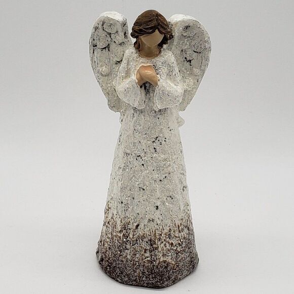 White Distressed Textured Finish Glitter Resin Faceless Winged Angel Figurine - Picture 13 of 13